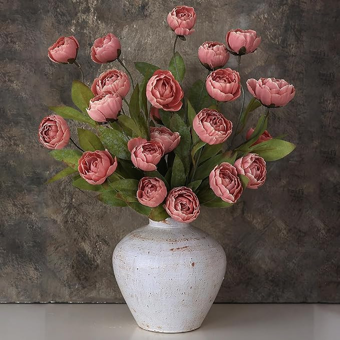 VIERENA 6 Pcs Faux Silk Peony Artificial Flowers for Vase -27", Bulk Fake Peonies Branches with S... | Amazon (US)