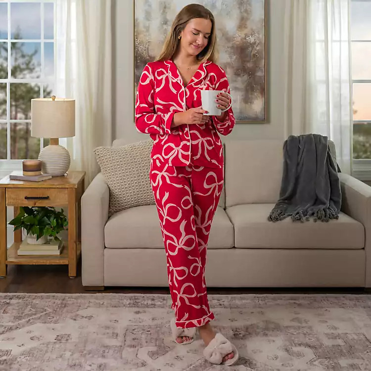 Red and Pink Bow Large Pajama Set | Kirklands