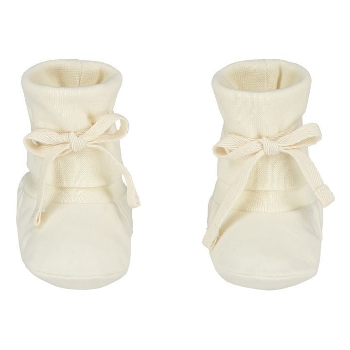 Organic Cotton Ribbed Baby Booties | Ecru | Smallable