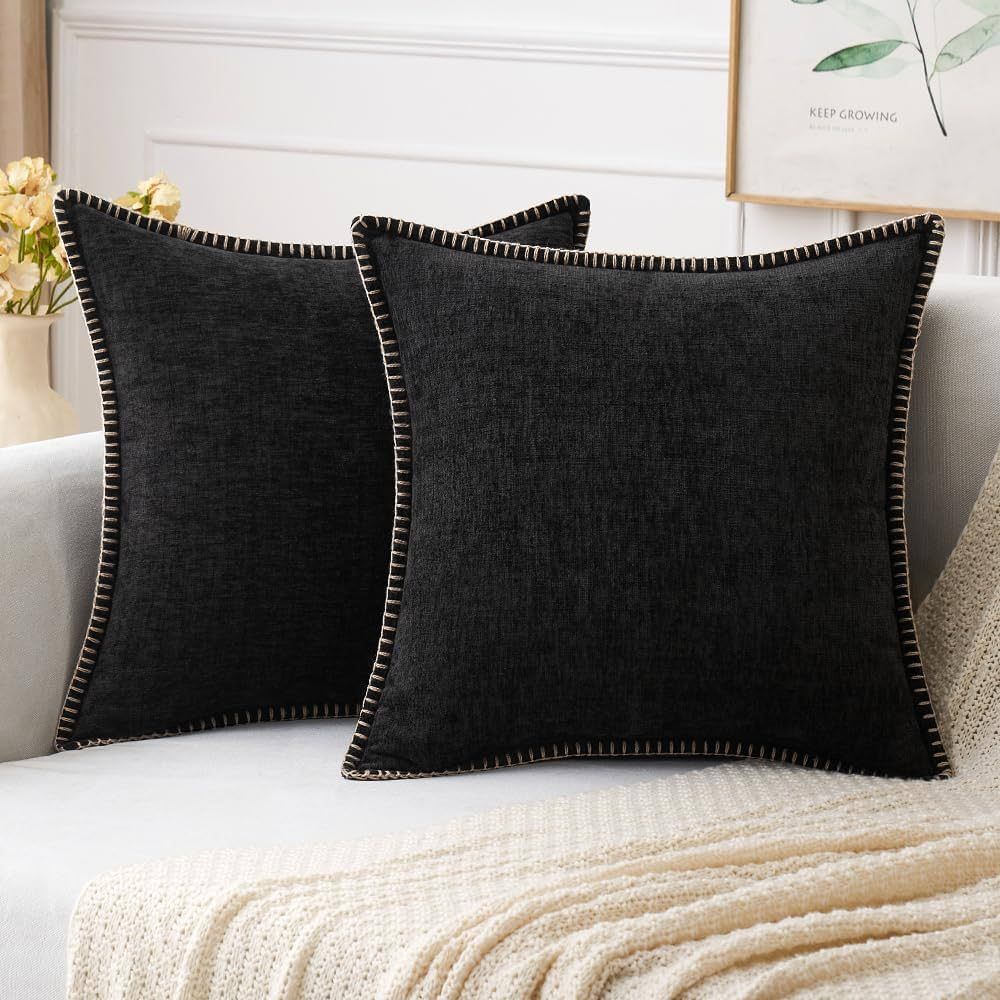 MIULEE Pack of 2 Couch Throw Pillow Covers 20x20 Inch Black Farmhouse Decorative Pillow Covers wi... | Amazon (US)