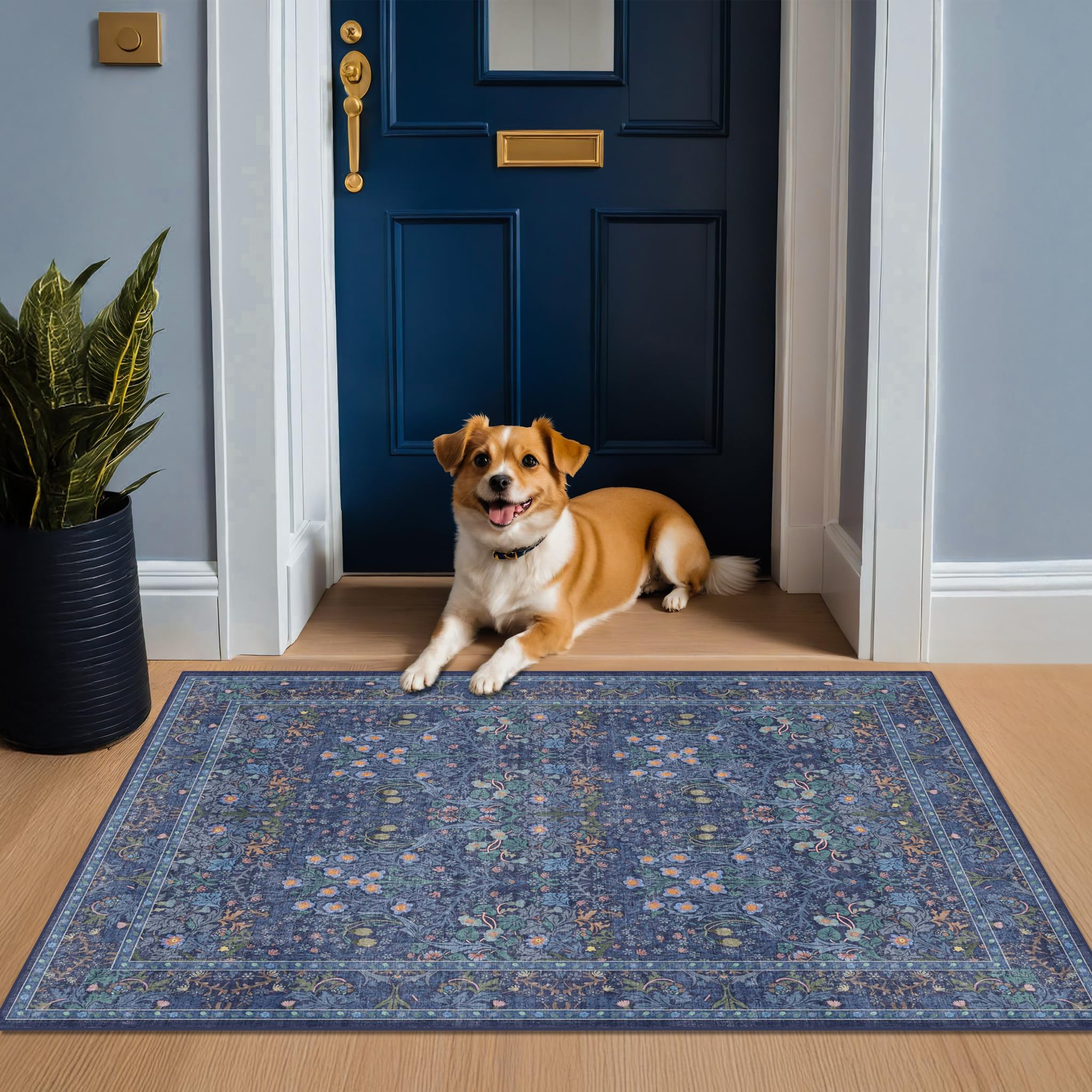 Vintage Dark Blue 3x5 Area Rugs for Entryway, Bedroom Beside Rug, Kitchen, Laundry Room, Non-Slip... | Amazon (US)