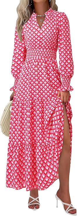 PRETTYGARDEN Women's Floral Maxi Dress 2026 Fall Long Sleeve V Neck A Line Long Flowy Spring Part... | Amazon (US)