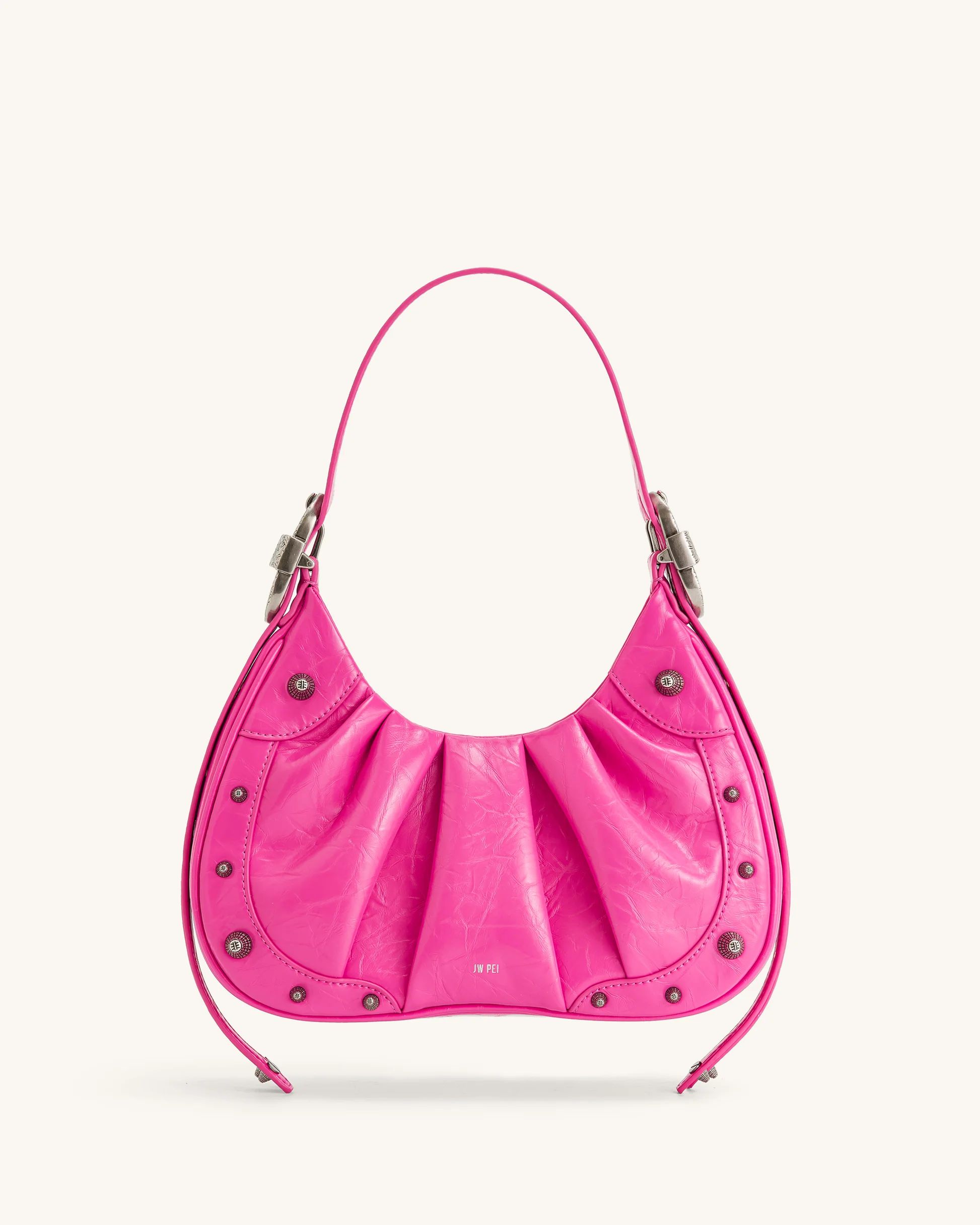 Gabbi Crushed Ruched Hobo Handbag - Bright Pink | JW PEI US