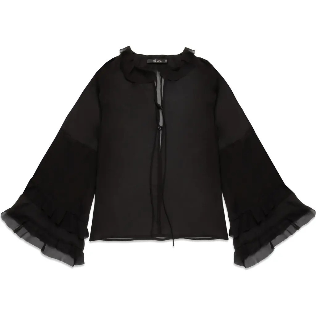 DELUC Bradley Sheer Ruffle Shirt in Black at Nordstrom, Size Small | Nordstrom