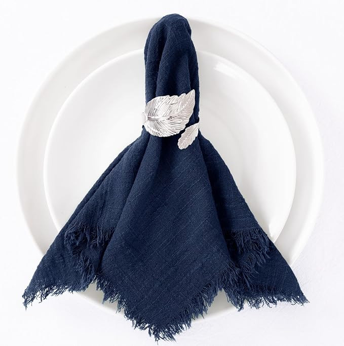 Socomi Christmas Thanksgiving Napkins Navy Blue Linen Cloth Napkins Washable Dinner Napkins Fring... | Amazon (US)