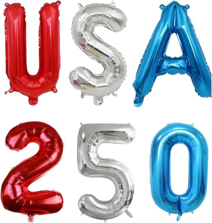 USA 250 Foil Balloons, Red White and Blue Letter Number Balloons Large Balloons, Suitable for Jul... | Amazon (US)