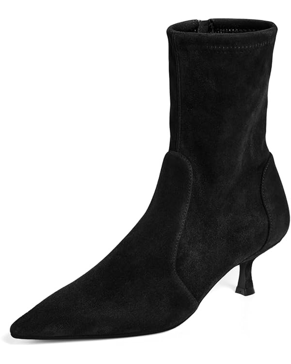 Coutgo Womens Low Kitten Heel Ankle Boots Pointed Toe Booties Side Zipper Fall Shoes | Amazon (US)
