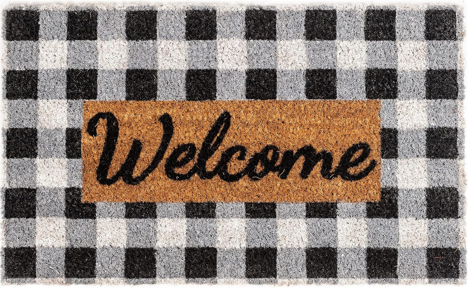 NINAMAR Buffalo Plaid Welcome Door Mat - Natural Coir - 29.5 x 17.5 inch | Amazon (US)