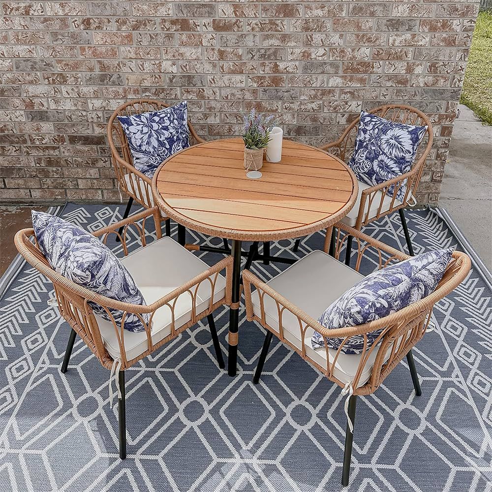 YITAHOME 5 Pieces Outdoor Patio Dining Table Chair Set,Wicker Patio Dining Set,Outdoor Rattan Din... | Amazon (US)