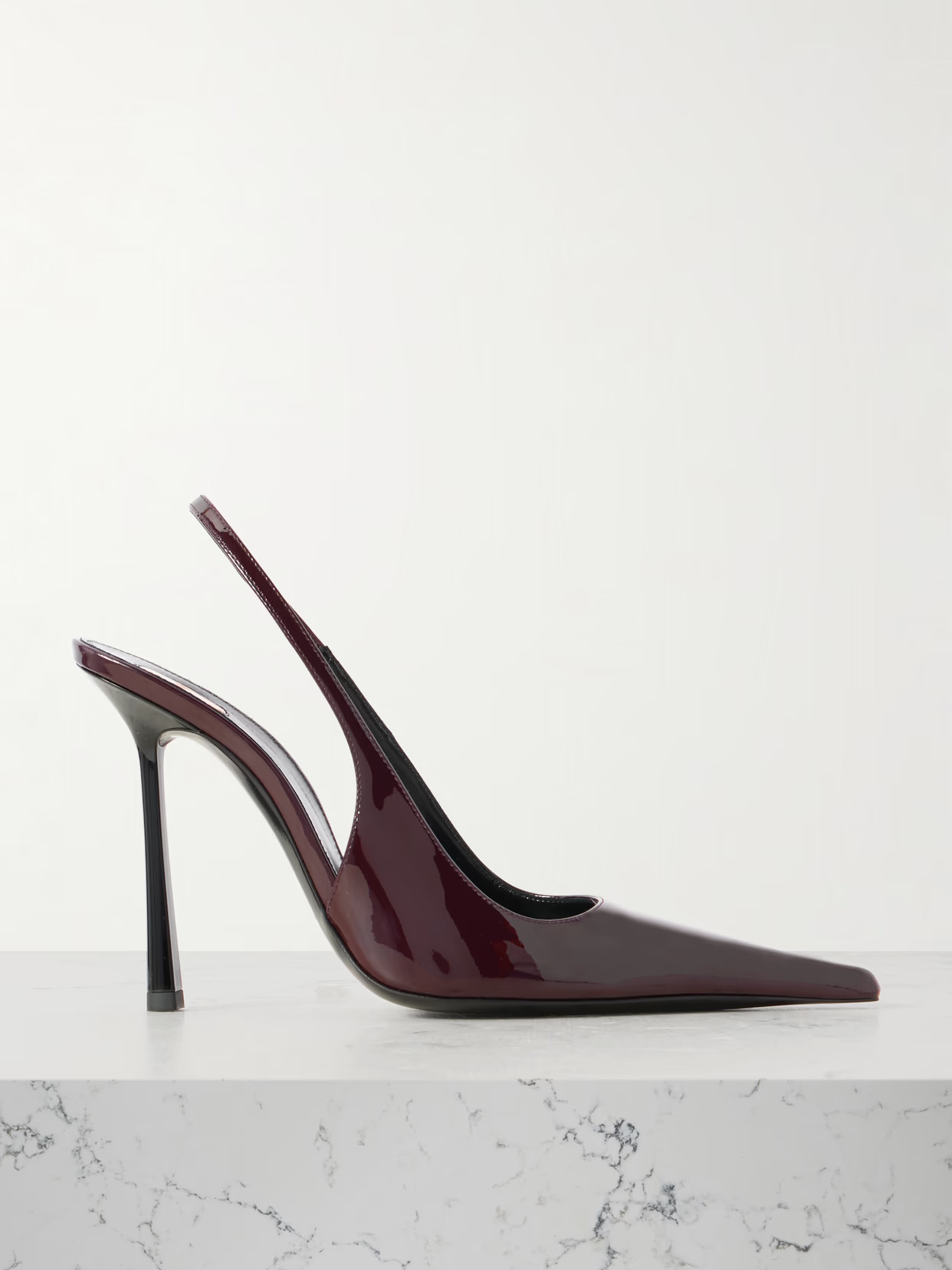 SAINT LAURENT - Vendôme Glossed-leather Slingback Pumps - Burgundy | NET-A-PORTER (US)