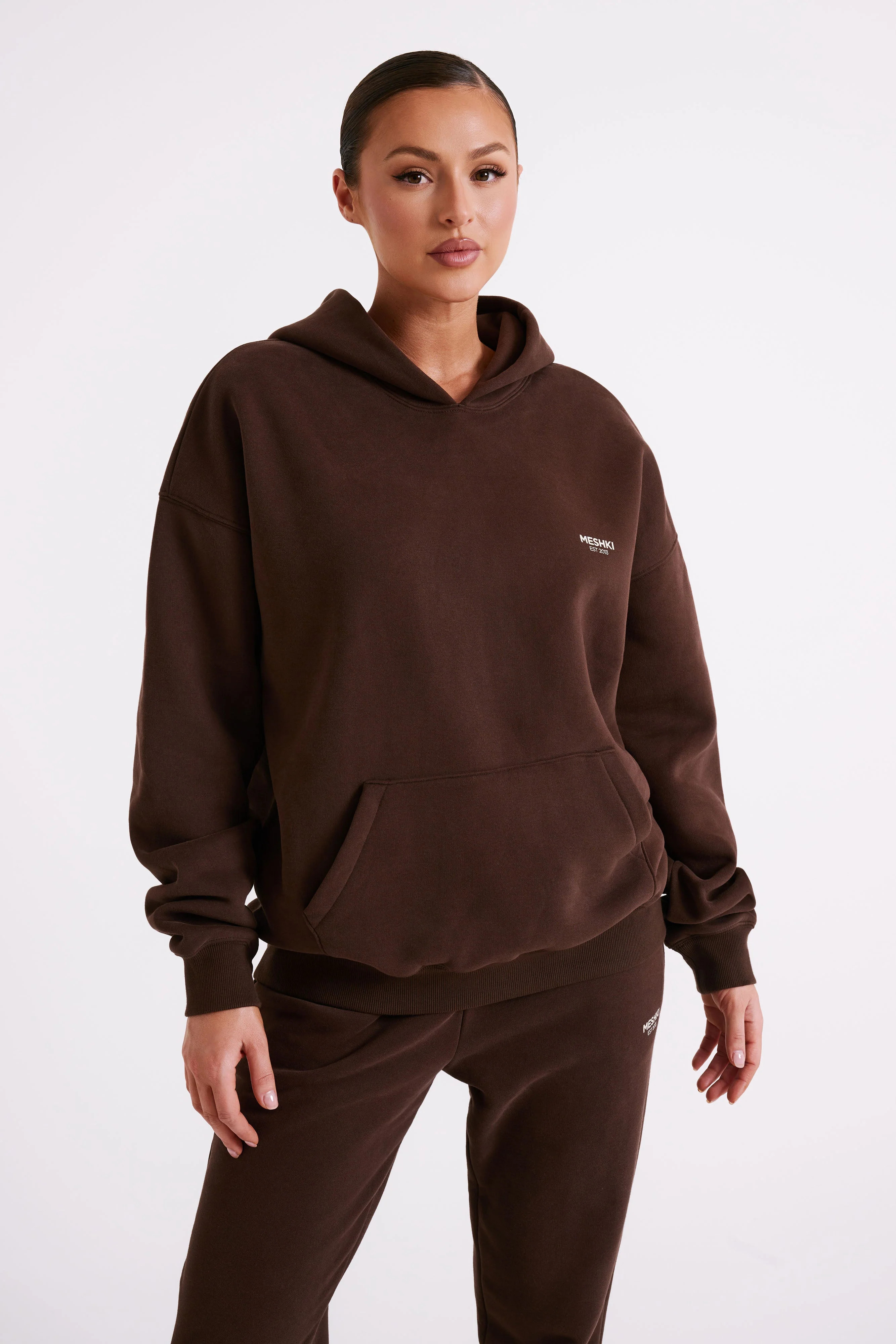 Bernie Oversized Unisex Hoodie - Dark Chocolate | MESHKI US