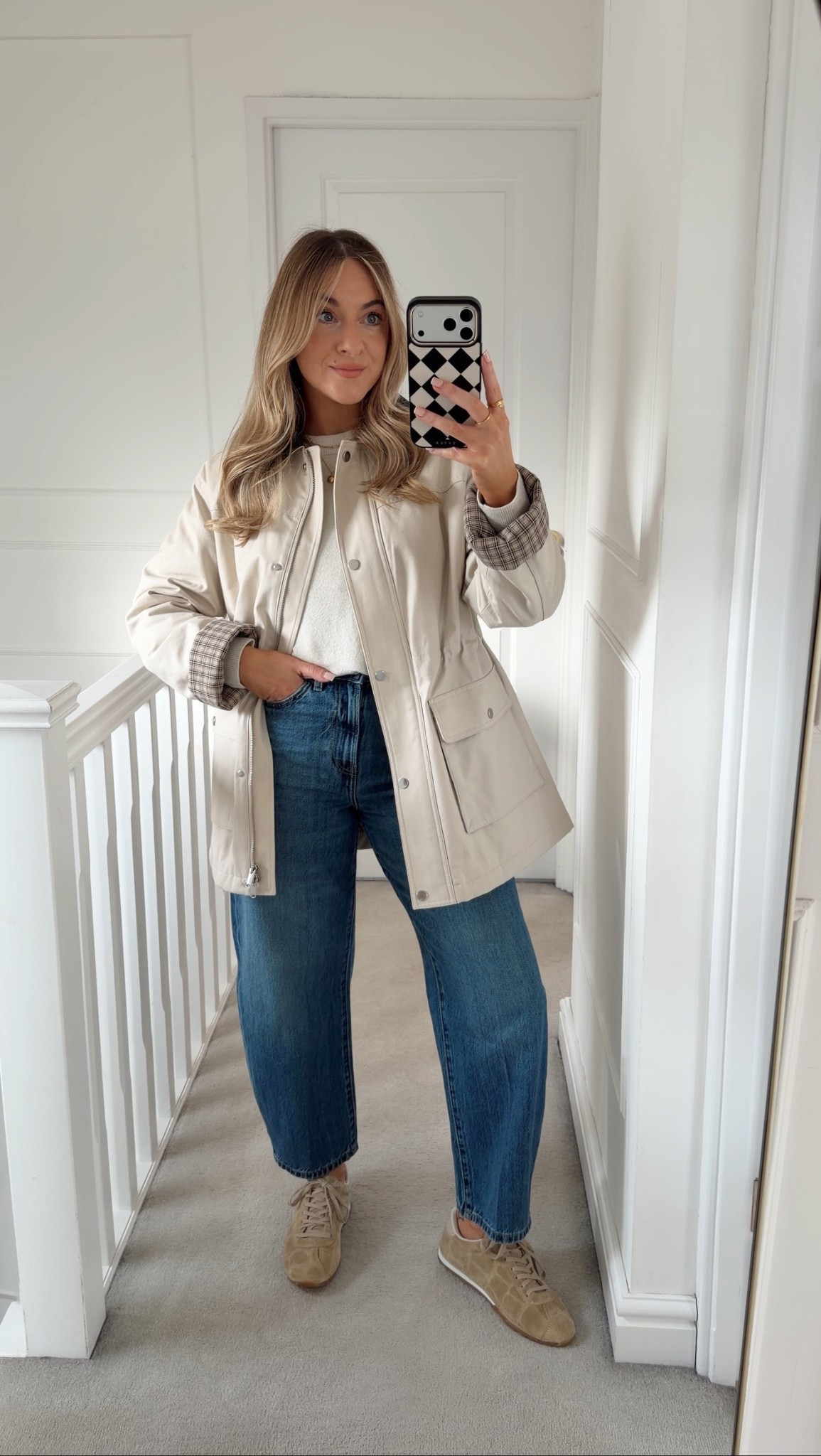 Neutral early spring outfit with jeans.
@marksandspencer ad

Jeans: 8 short
White t-shirt: size 8
Barn jacket: size small
Jumper: size small 

#LTKstyletip #LTKspring #LTKjeans