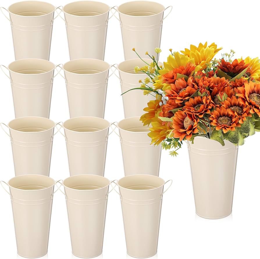Chumia 12 Pcs Galvanized Flower Bucket 9 Inch Metal Vase Farmhouse Rustic French Flower Bucket wi... | Amazon (US)