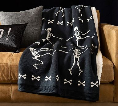 Dancing Skeleton Fair Isle Knit Jacquard Throw | Pottery Barn (US)