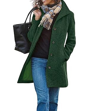 CHARTOU Women's Casual Thicken Wool Blend Stand Collar Single Breasted Pea Coat | Amazon (US)