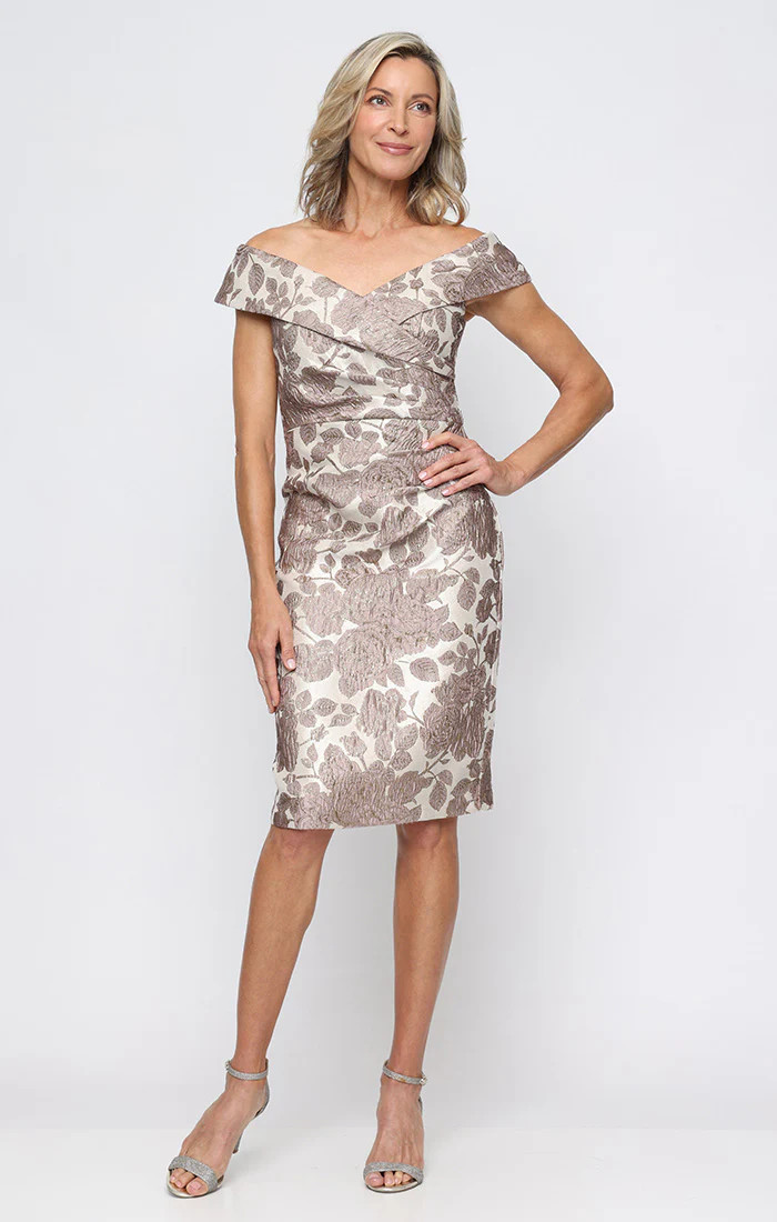 Short Portrait Collar Printed Jacquard Dress | Alex Evenings