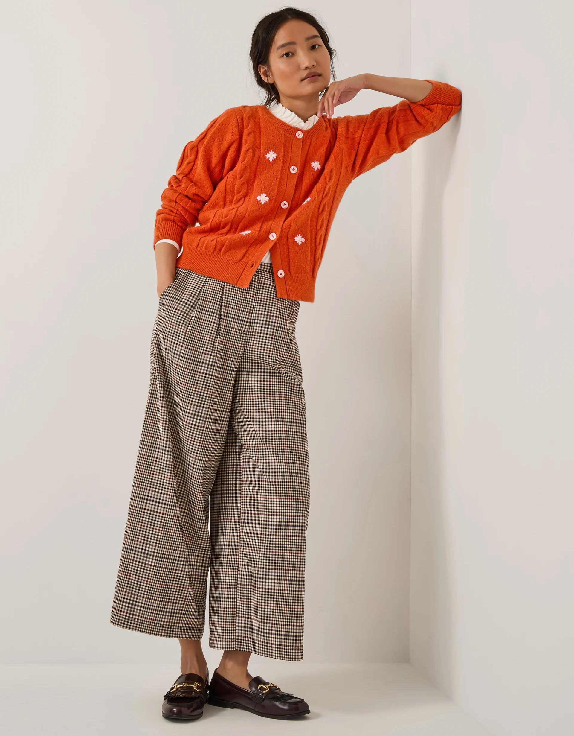 Carmen Check Wide Leg Trousers Natural | Monsoon (UK)
