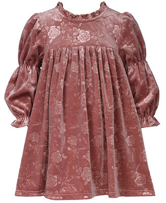 Bonnie Jean Little Girls Long Sleeved Embossed Floral Velvet Dress - Macy's | Macy's