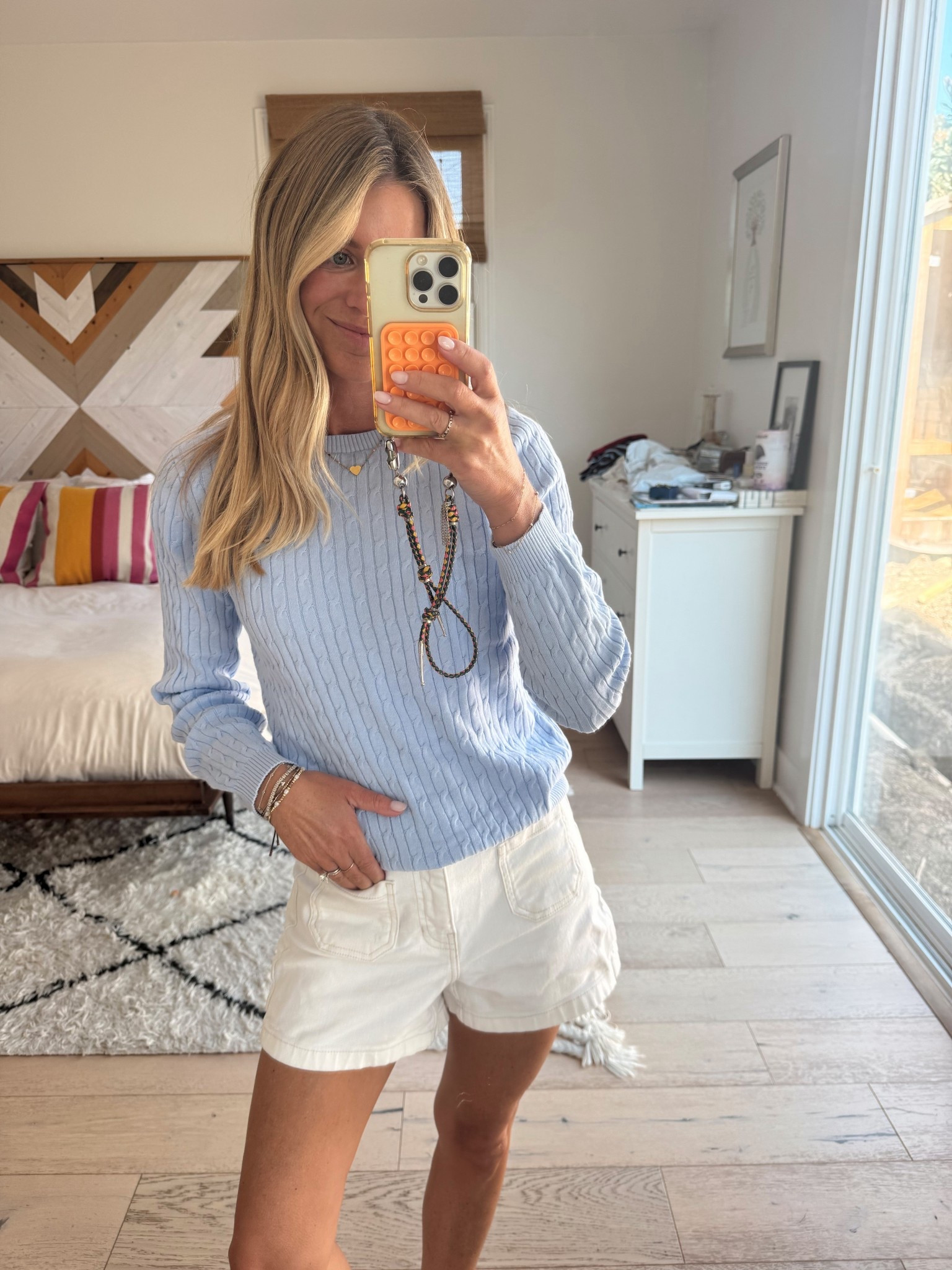 Spring outfit. Cableknit pullover and white denim shorts  

#LTKmomlife #LTKootd #LTKSeasonal