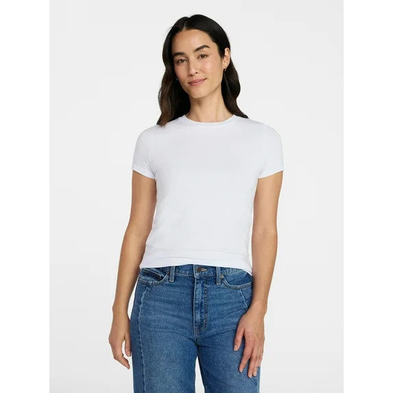 Time and Tru Women's Slim Fit Crewneck Tee with Short Sleeves, Sizes XS-XXXL - Walmart.com | Walmart (US)