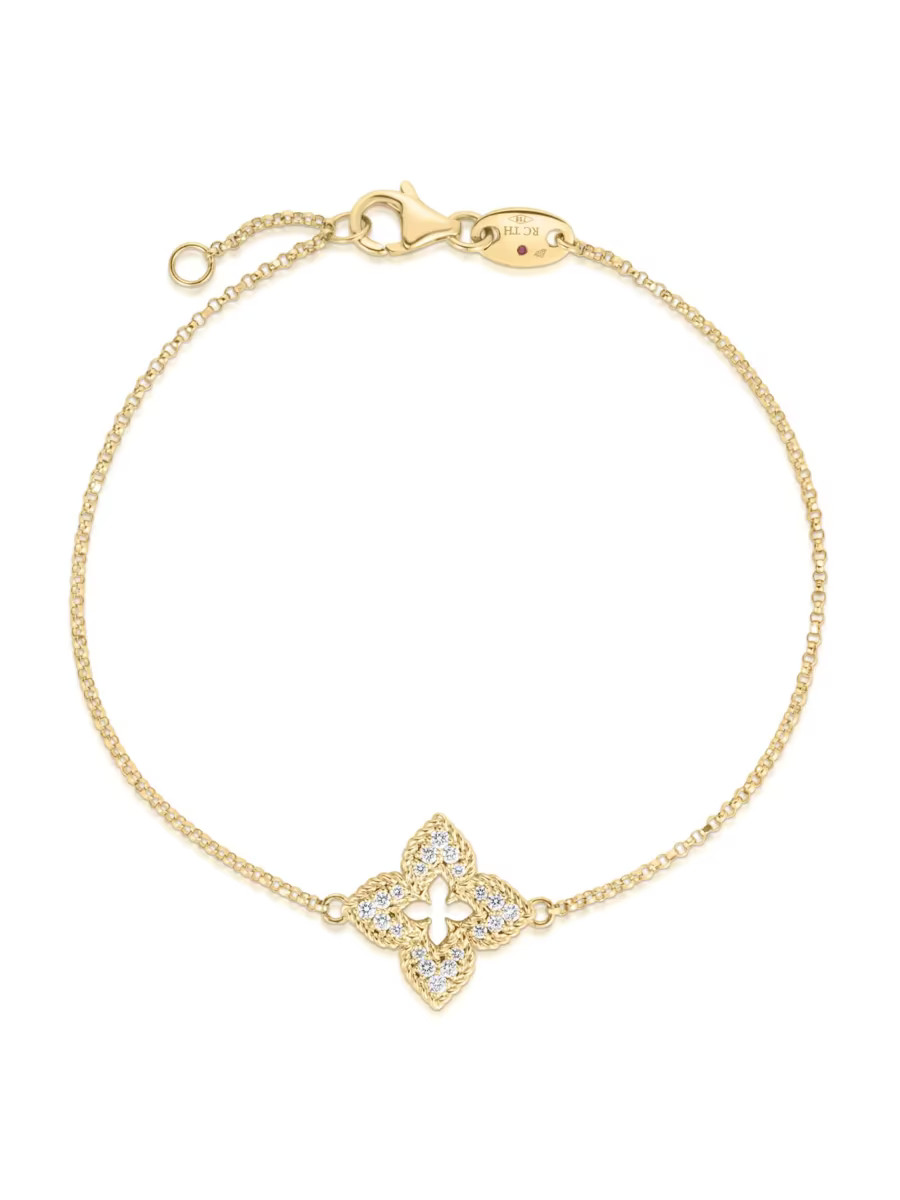 Roberto Coin Small 18K Yellow Gold &amp; 0.15 TCW Diamond Venetian Flower Bracelet | Saks Fifth A... | Saks Fifth Avenue