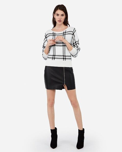 plaid banded bottom dolman sleeve pullover sweater | Express