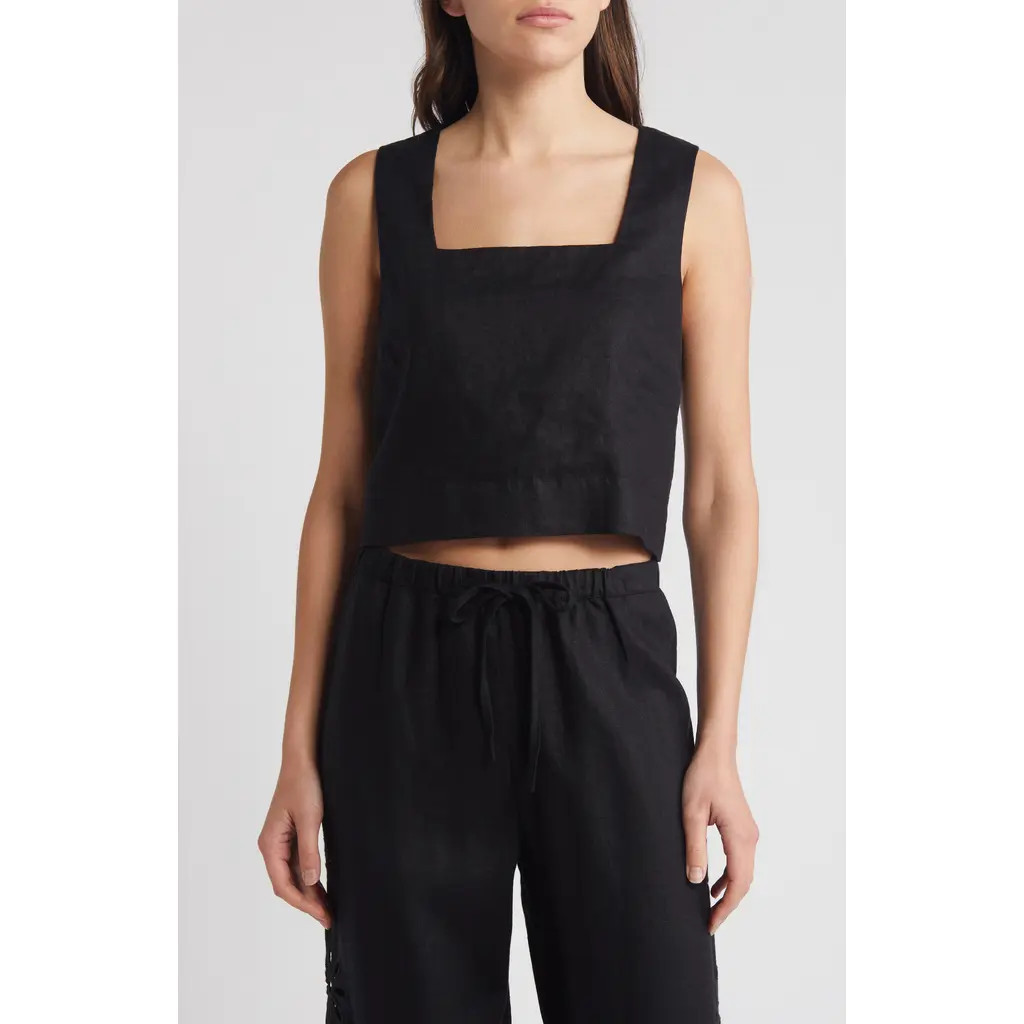 Rails Akira Linen Crop Tank Top in Black at Nordstrom, Size X-Large | Nordstrom