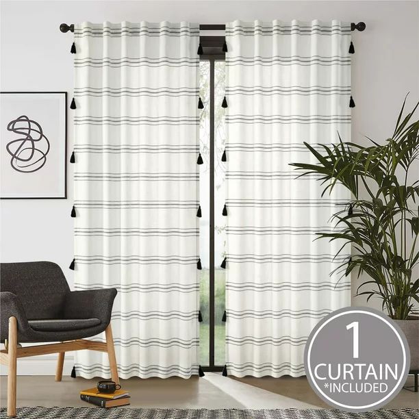 Better Homes & Gardens Poly-Cotton Light Filtering Stripe Tassels Panel Curtain, 50" x 108" inche... | Walmart (US)