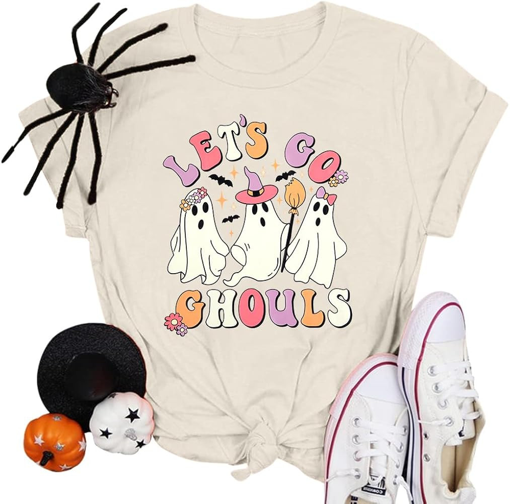 Halloween Shirts for Women Let's Go Ghouls Shirt Halloween Ghost Tops Spooky T-Shirt Fall Hallowe... | Amazon (US)