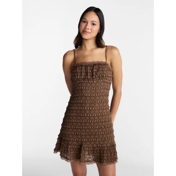 No Boundaries Lace Ruffle Mini Dress, Women’s XXS-XXL | Walmart (US)