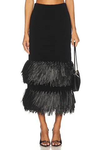 Aje Agave Knit Raffia Midi Skirt in Black from Revolve.com | Revolve Clothing (Global)