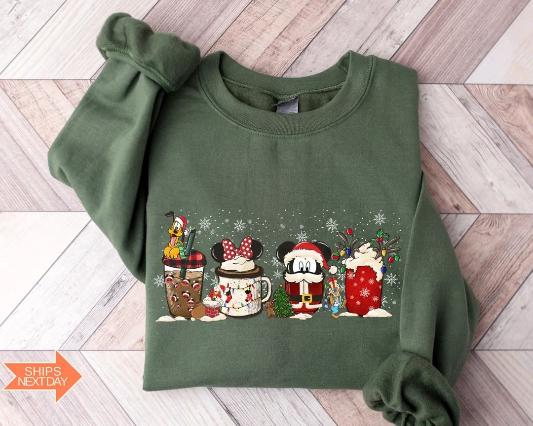 Disney Christmas Coffee Sweatshirtdisney Mickey Minnie Pluto - Etsy | Etsy (US)