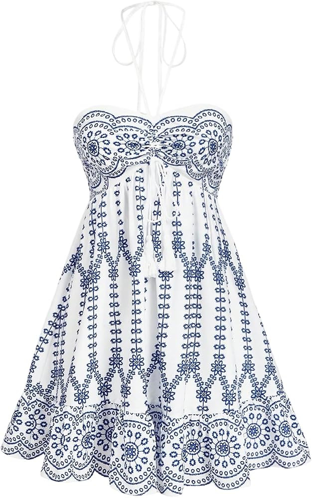SOLY HUX Women's Summer Halter Floral Boho Mini Dress | Amazon (US)