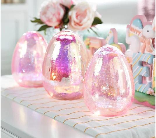 Set of 3 Illuminated Iridescent Crackle Glass Eggs by Valerie - QVC.com | QVC