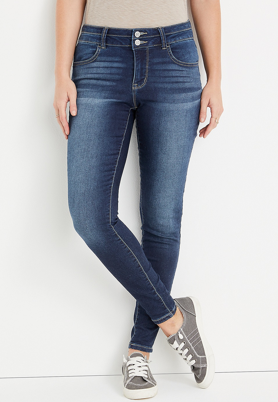 m jeans by maurices™ Super Soft Mid Rise Double Button Jegging | Maurices
