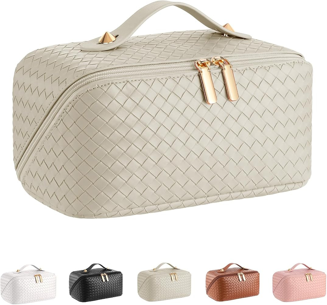 Large Capacity Travel Cosmetic Bag - Portable Makeup Bags for Women Waterproof PU Leather Checker... | Amazon (US)
