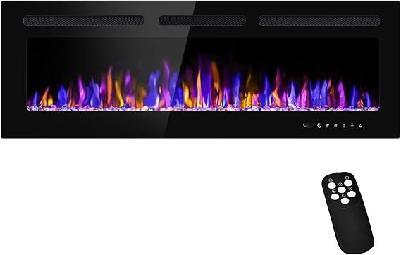 BETELNUT 50" Electric Fireplace Wall Mounted and Recessed with Remote Control, 750/1500W Ultra-Th... | Amazon (US)