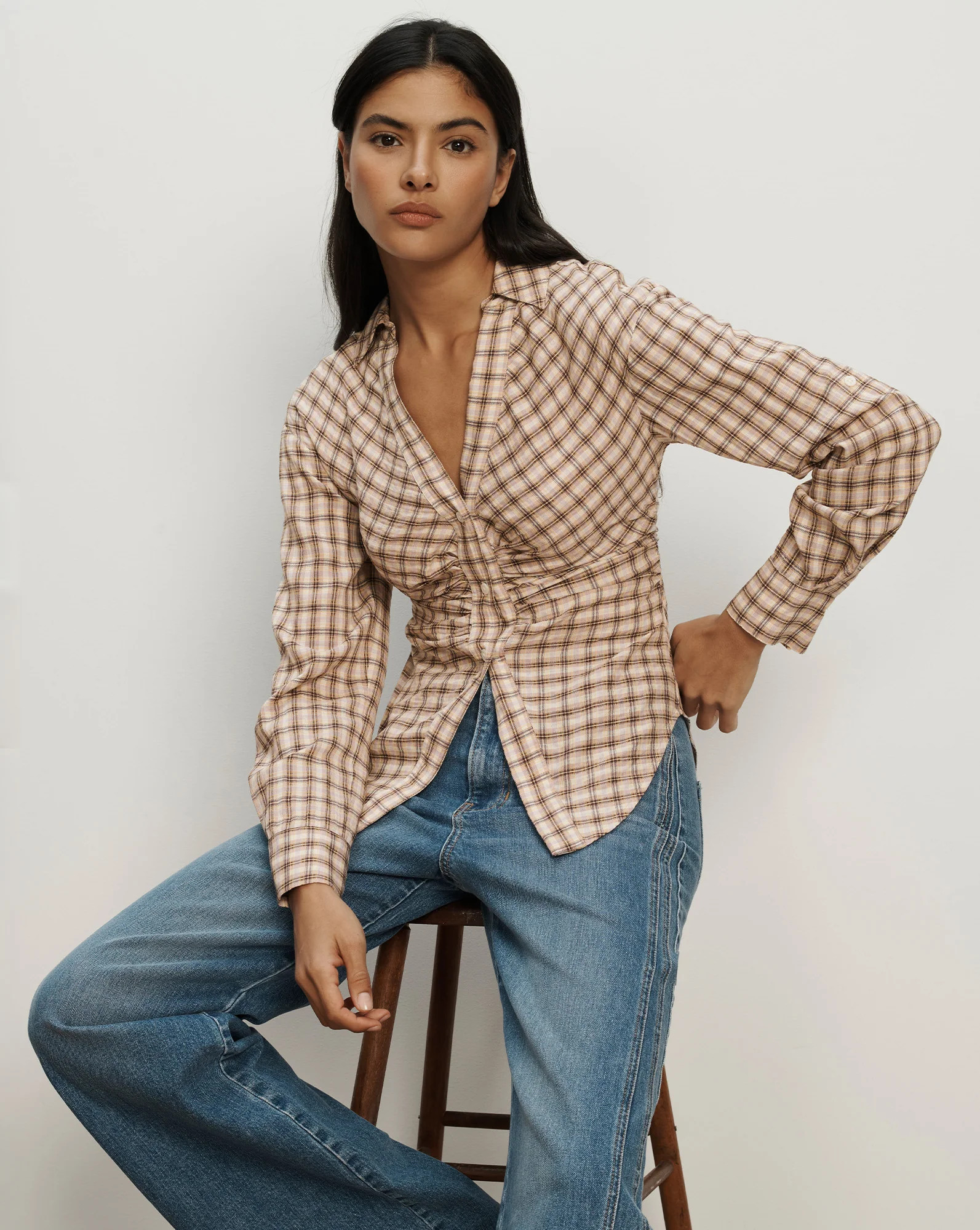 Devra Button-Down Shirt in Purple Plaid Elderberry Multi | Veronica Beard | Veronica Beard