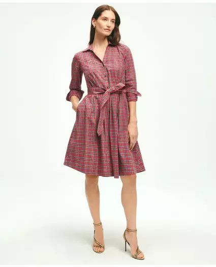 Cotton A-Line Plaid Shirt Dress | Brooks Brothers