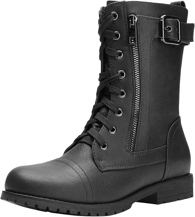 DREAM PAIRS Women's Ankle Bootie Winter Lace up Mid Calf Military Combat Boots | Amazon (US)