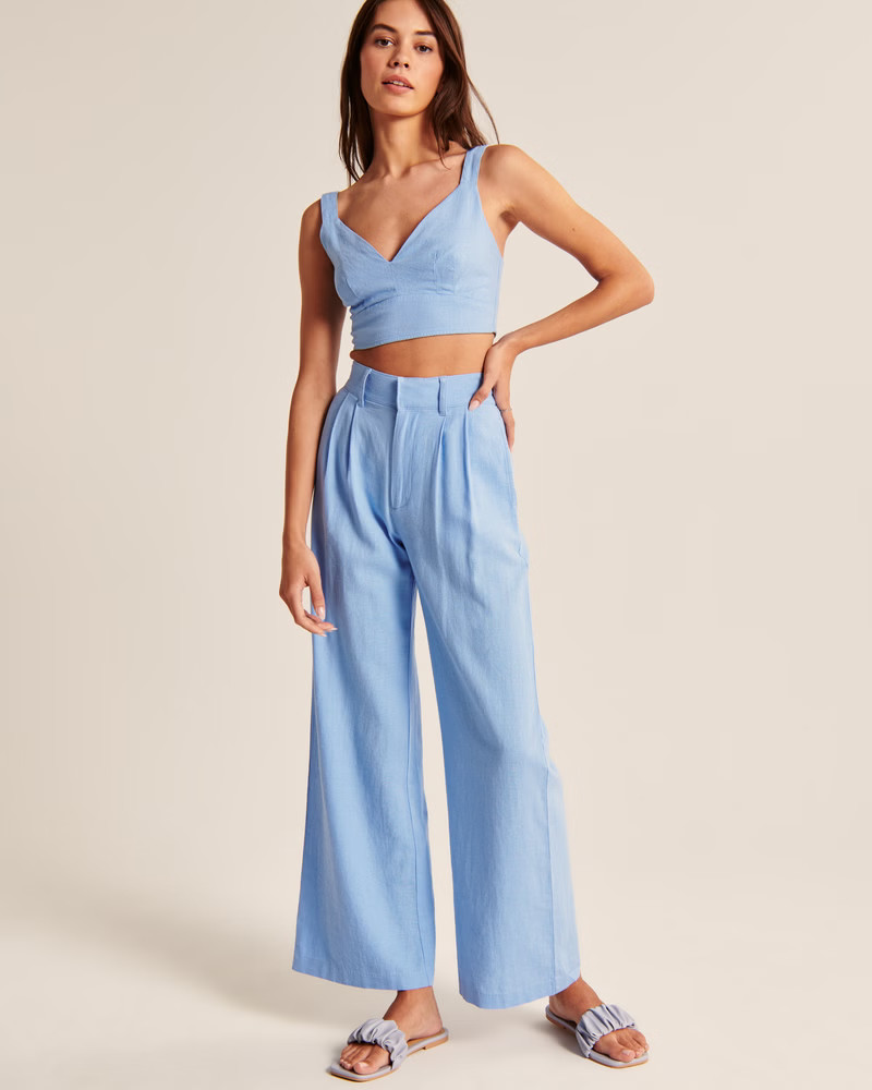 Tailored Linen-Blend Wide Leg Pants | Abercrombie & Fitch (US)