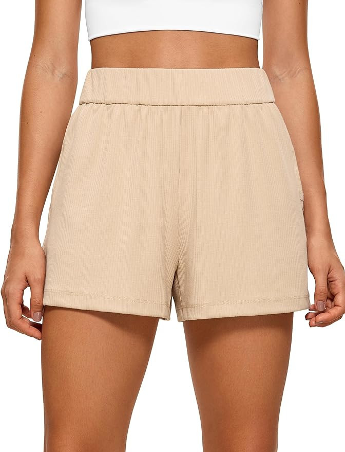CRZ YOGA Comfy Ribbed Sweat Shorts for Women High Waisted Lyocell Casual Lounge Jersey Shorts wit... | Amazon (US)