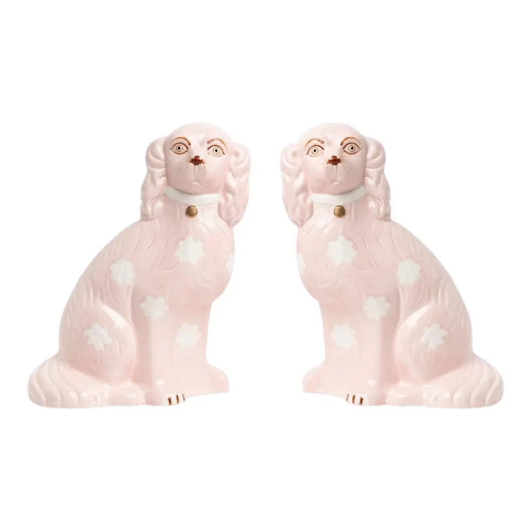 Pale Pink Staffordshire-Style Dogs - a Pair, Large | Chairish