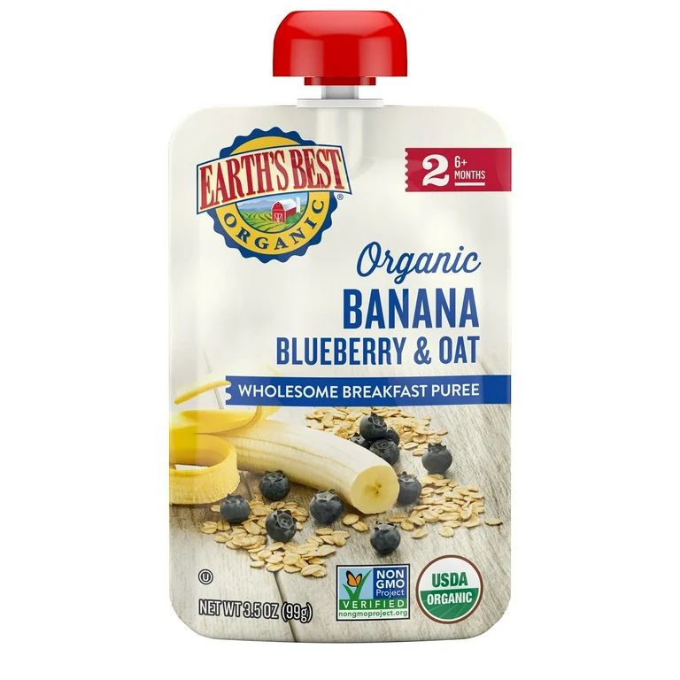 Earth's Best Wholesome Breakfast Organic Stage 2 Baby Food, Banana Blueberry & Oat, 3.5 oz Pouch | Walmart (US)
