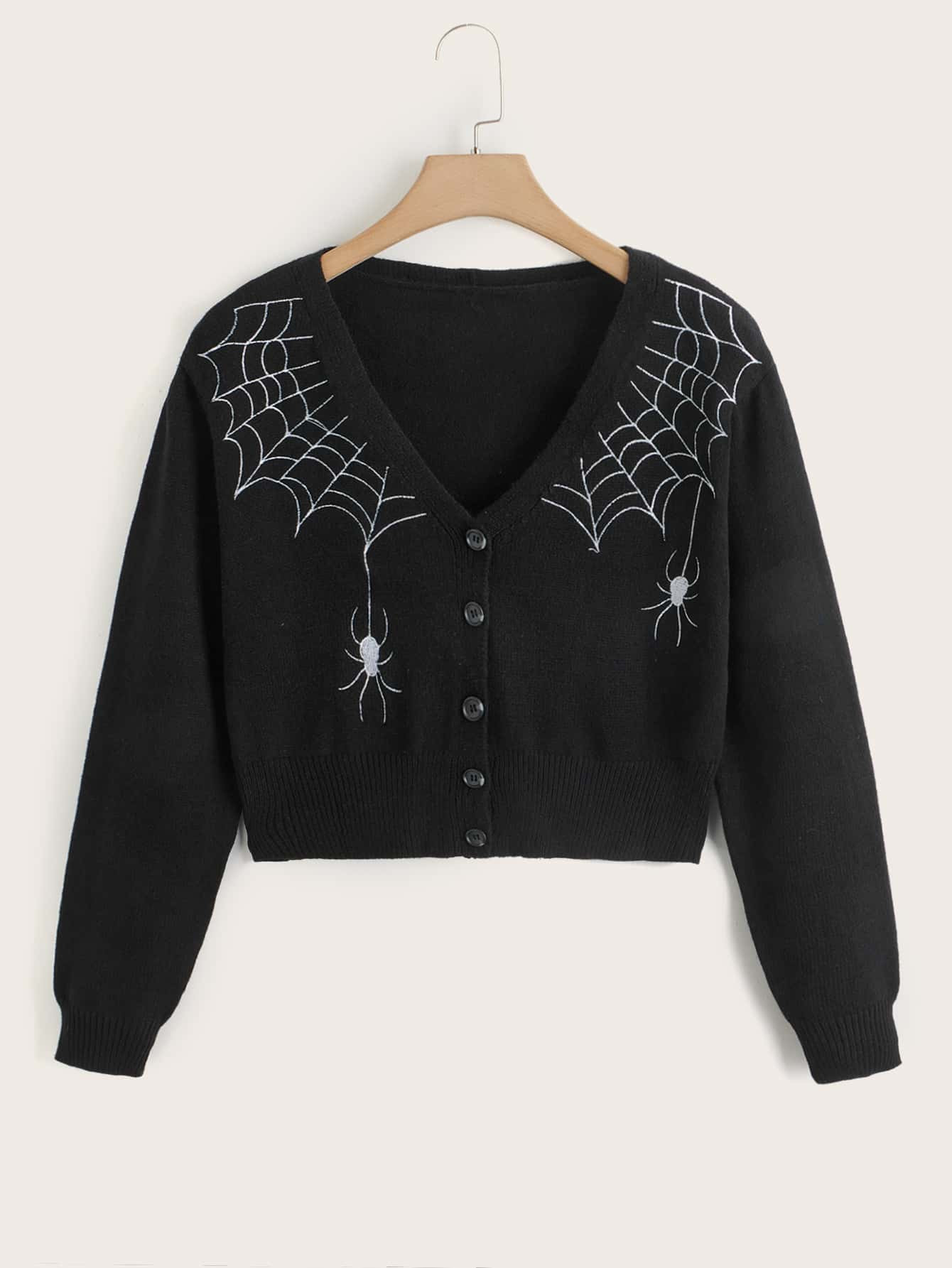 SHEIN EZwear Plus Embroidery Spider Web Pattern Cardigan | SHEIN