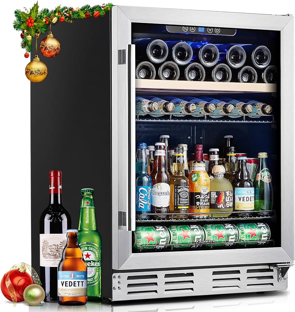 Beverage Fridge 24 Inch Beverage and Wine Cooler Built-in or Freestanding - 120 Cans & 16 Bottles... | Amazon (US)