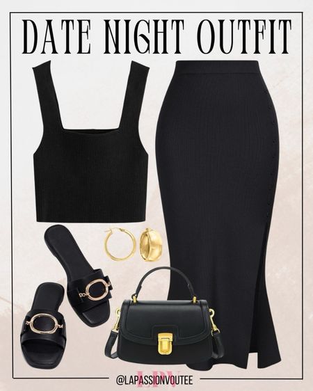 Turn heads on your next date with this effortlessly chic ensemble. Embrace comfort and style with a ribbed bodycon midi skirt paired with a matching knit crop top. Elevate the look with hoop earrings, a trendy crossbody bag, and dressy slide sandals. Effortless charm for an unforgettable evening.

#LTKSeasonal #LTKstyletip #LTKfindsunder100