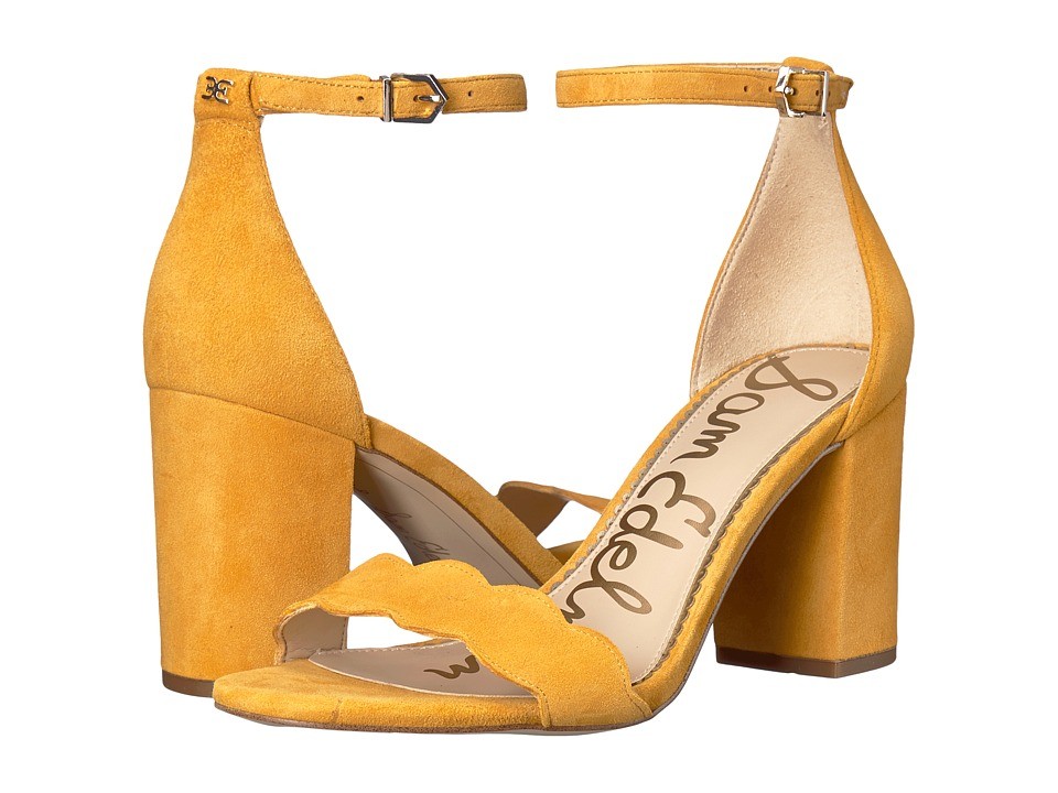 Sam Edelman - Odila Ankle Strap Sandal Heel (Sunglow Yellow Kid Suede Leather) Women's Shoes | Zappos