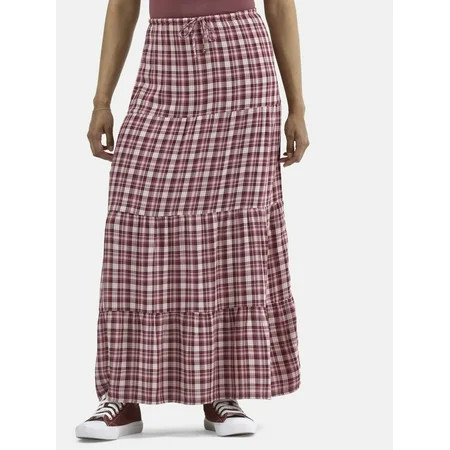 No Boundaries Woven Plaid Tiered Maxi Skirt, Women's | Walmart (US)
