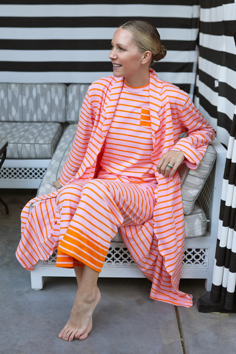 Pima Darby Pants Set in Pomelo Stripe | LAKE Pajamas
